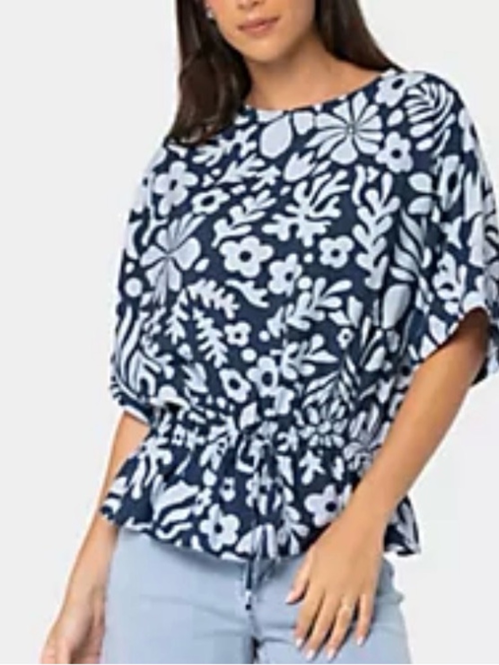 Peace Love World Navy and White Floral Tunic